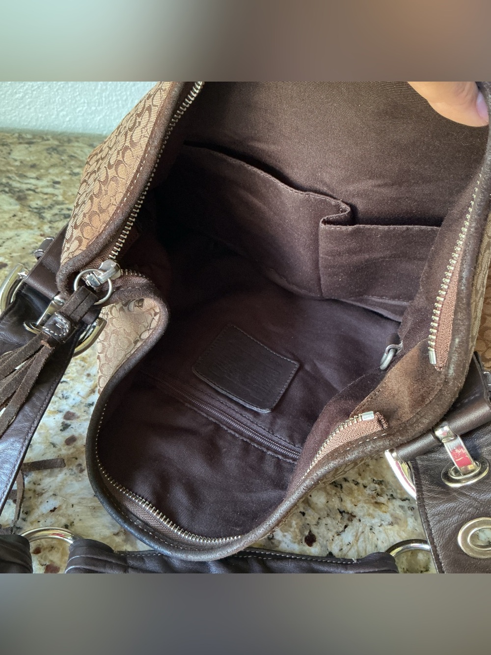 SOLD-Coach Vintage Signature Brown Suede Hobo Shoulder Bag - Picture 5 of 9